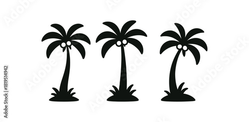 Flat vector illustration palm tree silhouettes with small coconuts rounded shapes clean outline