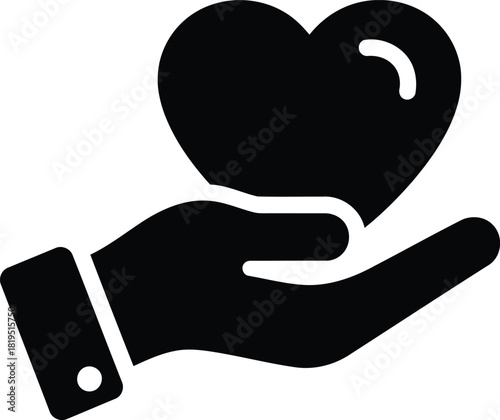 Hand holding heart icon vector: love, care, donation, health, sharing symbol