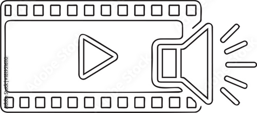 Film reel with play button and speaker icon.