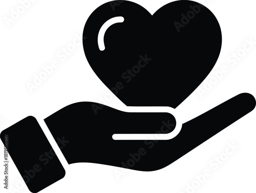 Heart in hand icon: symbol of love, giving, health, donation, and care for modern designs