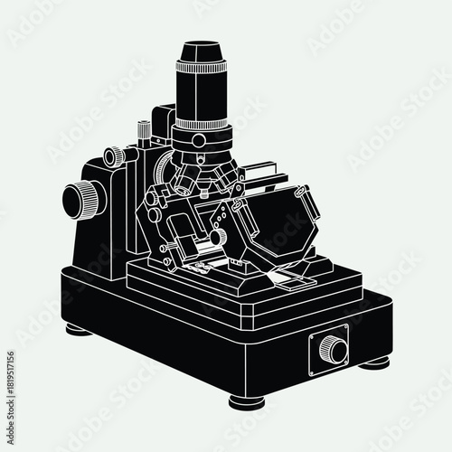 Creative Details Microtome Vector Illustration | Laboratory Cutting Instrument | Histology Sample Preparation Device