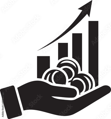 Hand Holding Coins with Upward Graph Financial Growth and Investment Concept.