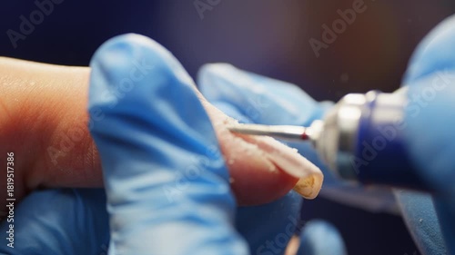 Cuticle cleaning with a manicure drill by a professional manicurist. High quality 4k footage