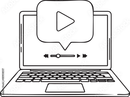 Laptop with Play Button A Digital Entertainment Concept.