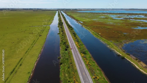 Aerial View of Highway Between Lagoons in Chuy, Rio Grande do Sul, Brazil