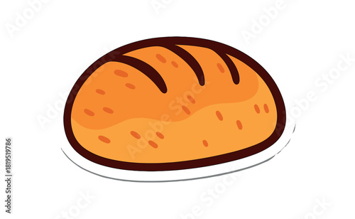 Single loaf of bread with soft rounded crust and texture marks flat vector style bold outline sticker look bright warm palette isolated on transparent background centered no face no shadow