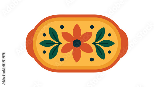 Flat vector illustration of bright decorative table tray with bold accents rounded silhouette clean outline