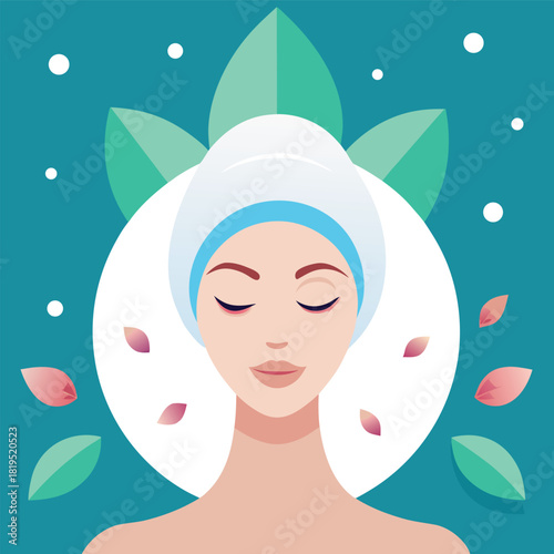Woman with turban for spa treatment
