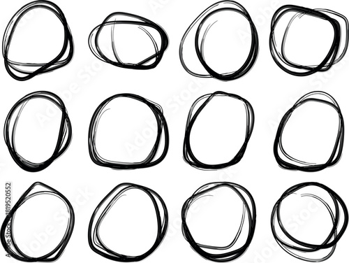 Hand drawn circle elements grunge sketchy and imperfect for design