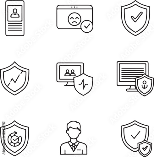 Collection of Cybersecurity and Data Protection Outline Icons