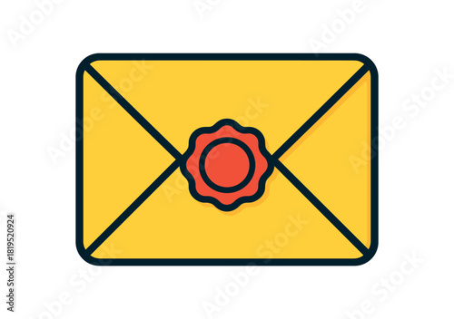 Flat vector illustration of colorful envelope with vivid seal icon rounded flap edges clean outline