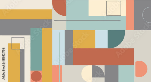 Abstract geometric pattern design with rectangles, circles, and lines in a modern style
