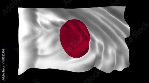 Realistic Japan flag waving in a seamless loop with alpha channel for overlays perfect for National Foundation Day, Culture Day, Japanese celebrations, government events, and 4K compositing