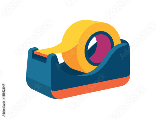 Flat vector illustration of colorful adhesive tape dispenser with vivid roll rounded shapes clean vector