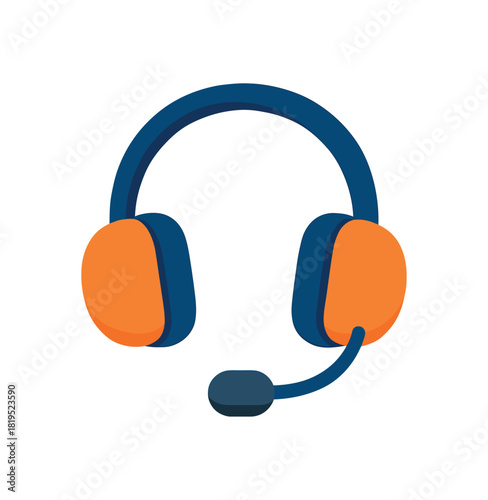 Flat vector illustration of bright headset with bold ear pads and mic rounded shapes minimal office accessory