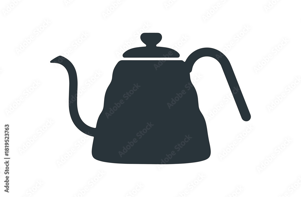 Obraz premium Flat vector illustration of kettle with curved spout and handle rounded silhouette clean outline