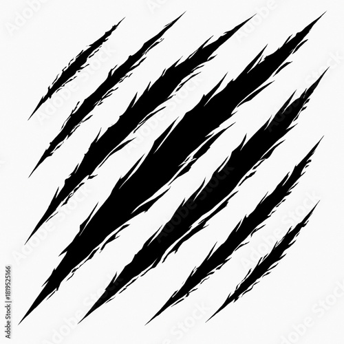 High detail torn vector texture with jagged ripped shapes bold claw slash style clean white background crisp sharp lines