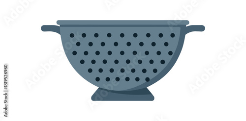 Flat vector illustration of colander with perforation pattern rounded bowl form clean vector style