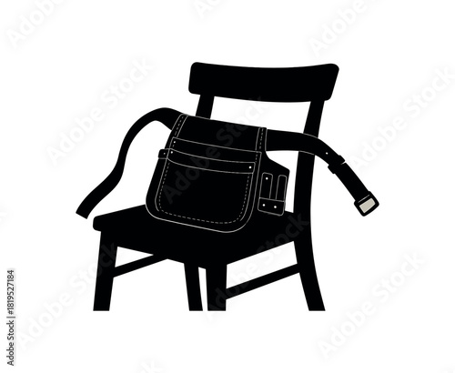 Tool belt lying across chair black silhouette with pocket and strap lines flat rest moment after work