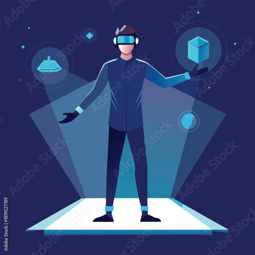 Man wearing virtual reality headset vector illustration