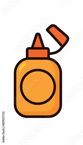 Single glue bottle with cap open flat vector style bold outline sticker look bright warm palette isolated on transparent background centered no face