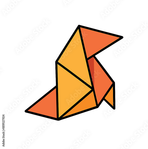 Single origami paper folded partially flat vector style bold outline sticker look bright warm palette isolated on transparent background centered no face