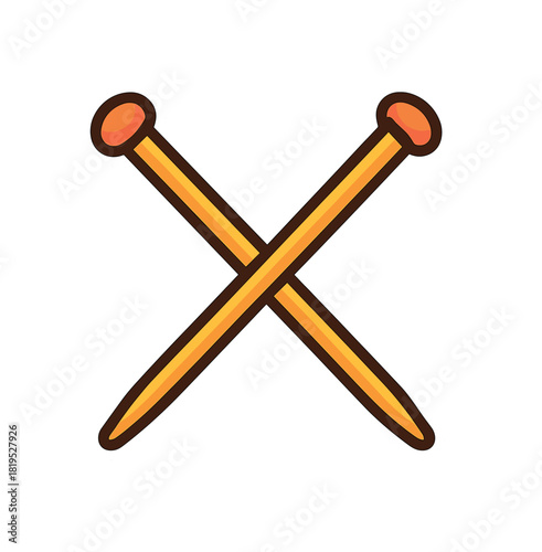 Single knitting needles crossed flat vector style bold outline sticker look bright warm palette isolated on transparent background centered no face