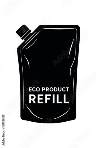 Refill pouch with spout cap black silhouette with fold and flow line accents eco product refill concept