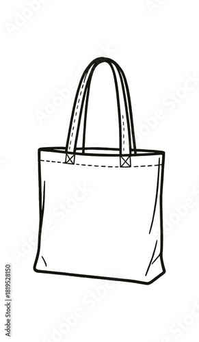 Cotton tote bag with long handles black silhouette with stitch and fold lines reusable carry solution