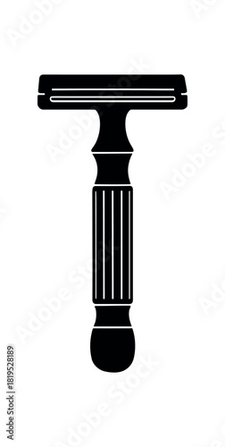 Metal razor with safety head black silhouette with grip and blade edge lines sustainable shaving tool