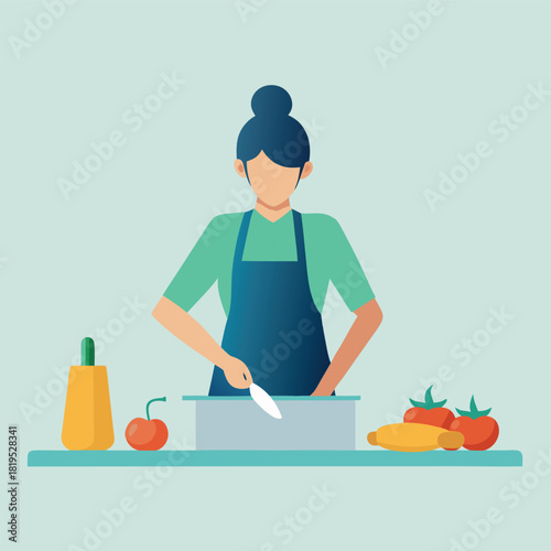 Woman Cooking in Kitchen Preparing Healthy Meal
