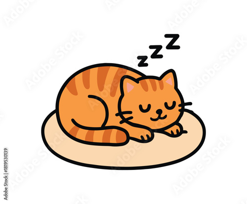 Cute doodle animals pets collection flat vector illustration bold handdrawn outlines bright solid fills isolated on white clean white space sticker style minimal detail tabby cat curled on