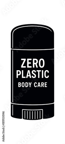 Solid lotion stick pushup tube black silhouette with base and form lines zero plastic body care vector