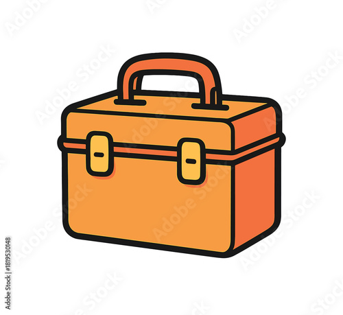 Single metal lunchbox with locks closed flat vector style bold outline sticker look bright warm palette isolated on transparent background centered no face no shadow