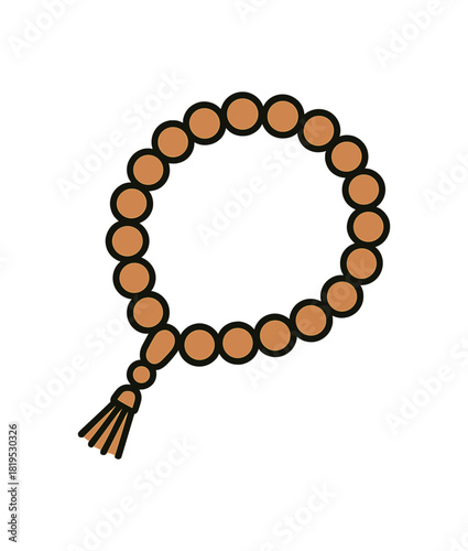 Flat vector illustration of prayer beads loop with small tassel rounded bead shapes clean outline
