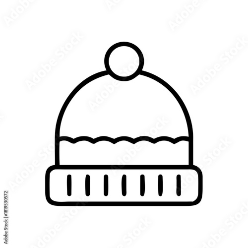 Line art winter hat with pom-pom in minimalist style  