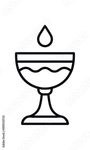 Flat vector illustration of chalice with decorative line and small drop above rounded shapes clean outline