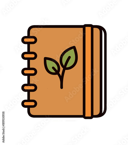 Single eco notebook made from recycled paper flat vector style bold outline sticker look bright warm palette isolated on transparent background centered no face no shadow