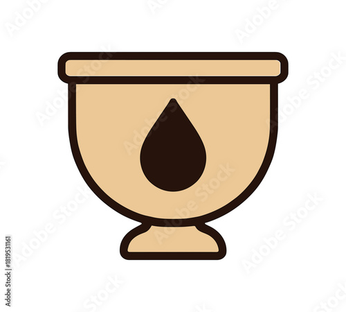 Flat vector illustration of simple holy water cup with droplet symbol rounded shape minimal detail
