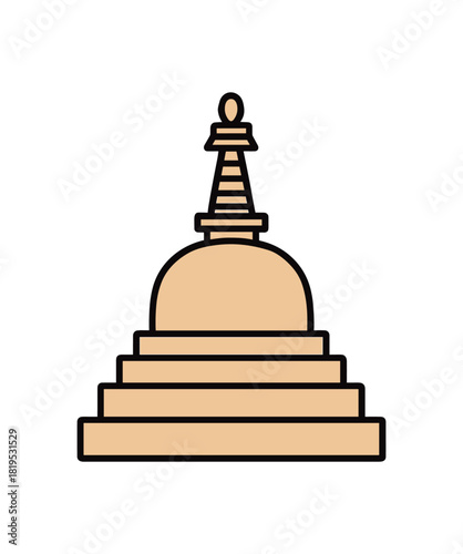 Flat vector illustration of Buddhist stupa with layered base and small spire rounded shapes clean outline