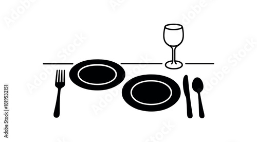 Table set with two plates black silhouette with cutlery and glass line accents minimal dining prep moment