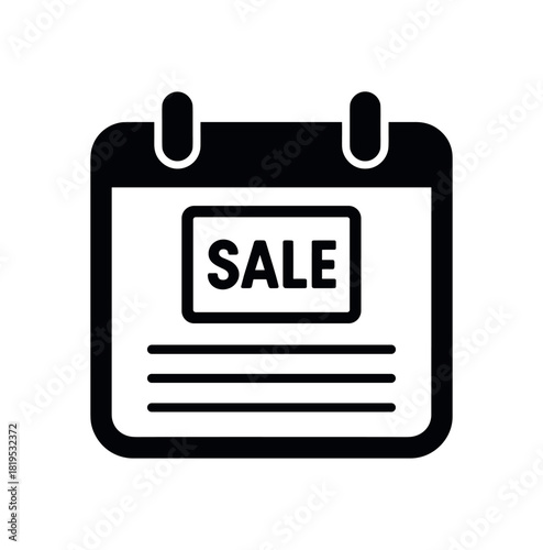 Calendar page marked with sale date black silhouette with and note lines seasonal event vector