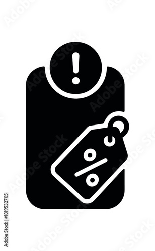 Push notification icon with price tag black silhouette with alert and tag lines mobile discount prompt