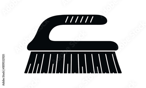 Bathroom tile scrubber with handle black silhouette with short bristle and grip line accents hygiene task vector