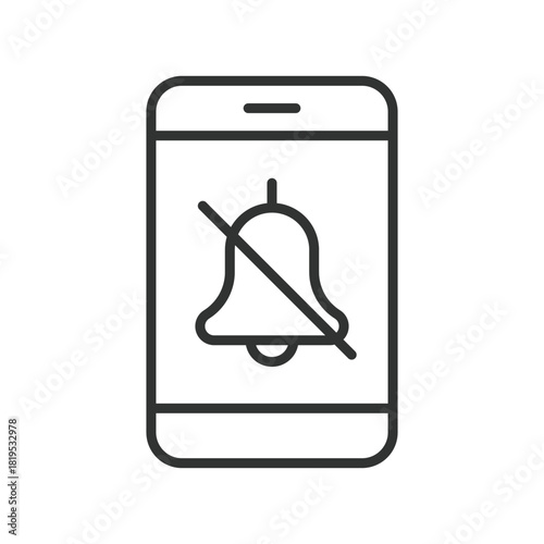 Mute notifications smartphone icon in line design. mute notifications, silent mode, no alert, smartphone mute, bell off, disable alert, quiet mode, phone silence on white background vector. Mute