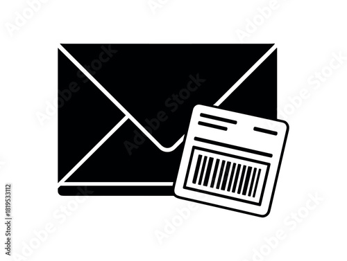 Envelope with shipping barcode black silhouette with flap and line accents document mailing detail