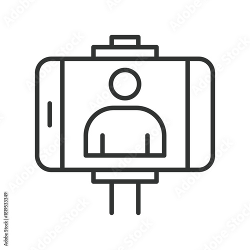 Vlogging smartphone icon in line design. vlogging, video recording, smartphone camera, content creation, filming, influencer, tripod, mobile video on white background vector. Vlogging smartphone