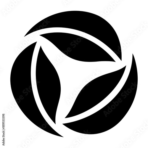 Nature and Environment Vector Abstract circular design featuring three stylized leaves arranged in a triangular formation with a central void space forming a trefoil pattern