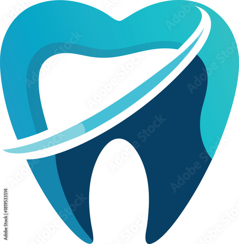 Dental health logo with tooth shape and blue swoosh icon