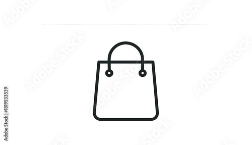 single minimal black outline icon of shopping bag minimal contour transparent background